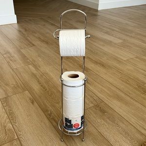 Free Standing Toilet Tissue Holder with Storage | 4 rolls | Silver color